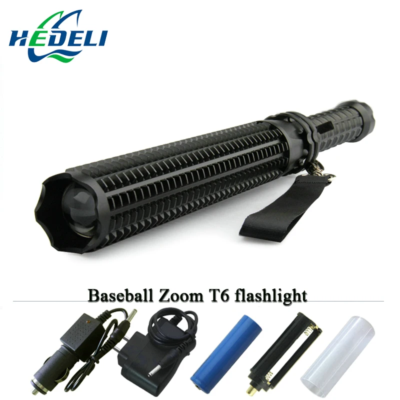 

Powerful baseball Bat led flashlight xml t6 mace telescopic baton self defense Police patrol Recharge18650 tactical Torch Lamp