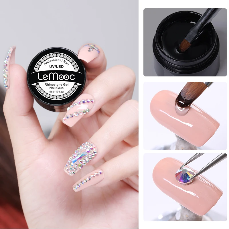 

LEMOOC 5ml Nail Rhinestones UV Gel Nail Polish Glue Transparent Clear Crystal Adhesives Nail Art Decorations Gel Varnish Tools