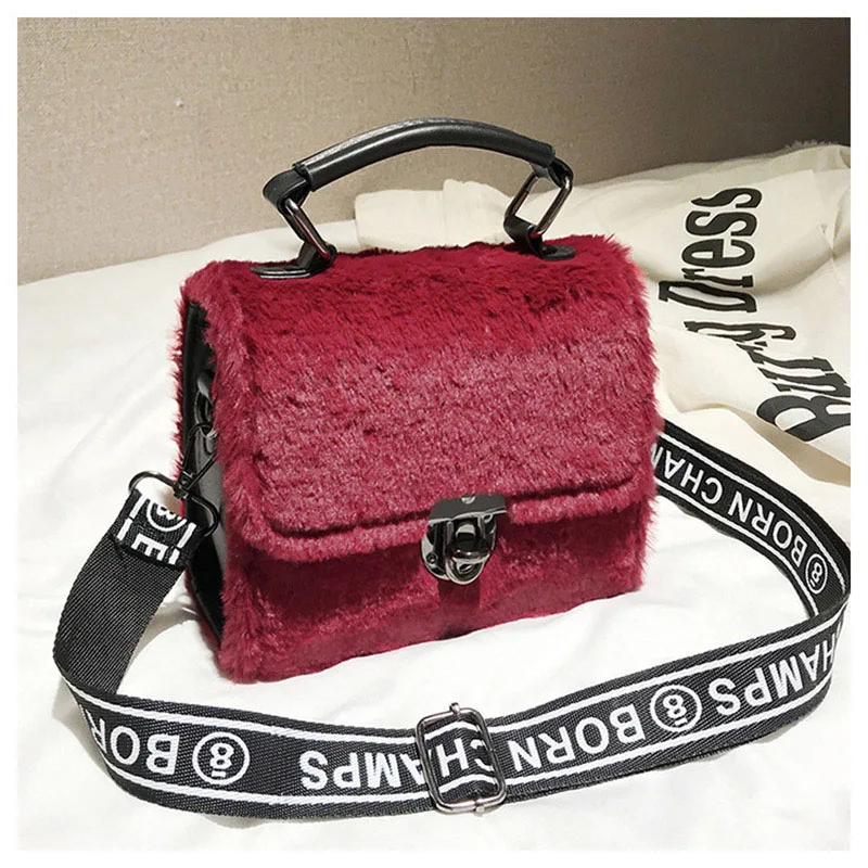 Winter Women New Hairy Bag Tote Shoulder Satchel Bags Korean Small Square Broadband Turn Lock Warm Plush Sweet for Girls SS3507 (6)