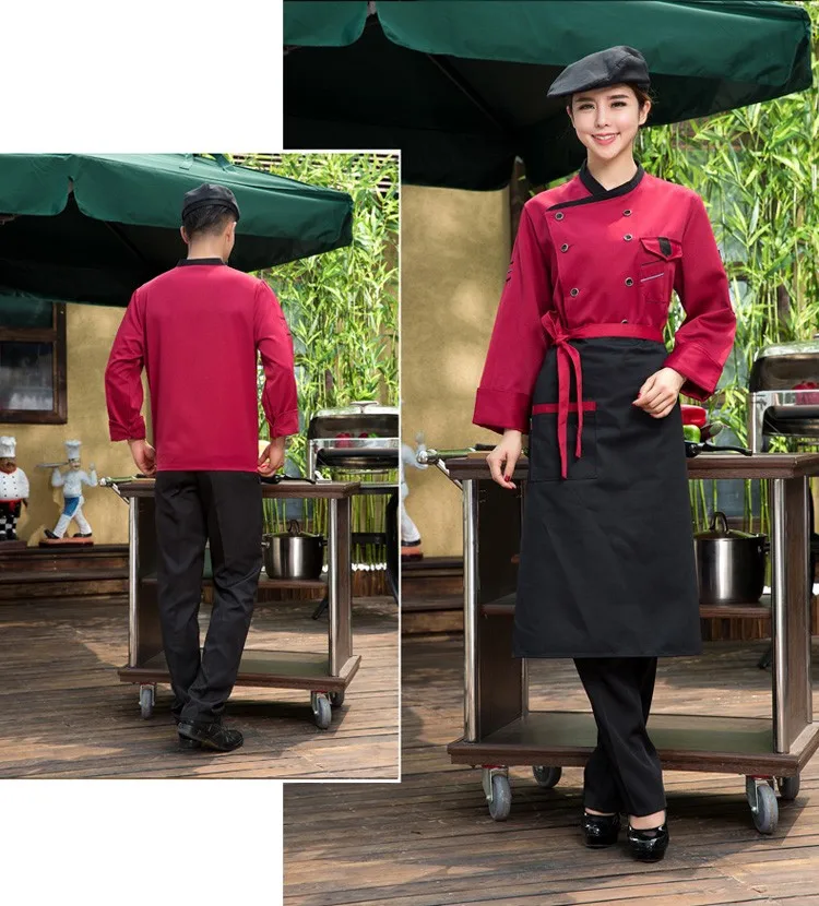 Пособия по кулинарии формы с длинными рукавами костюмы Отель Ресторан houchu Одежда услуги общественного питания персонал одежда