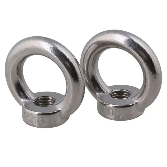 Silver 304 Stainless Steel European Style M16 Ring Shape Eye Bolts Eyed Threaded Nuts Pack Of 2