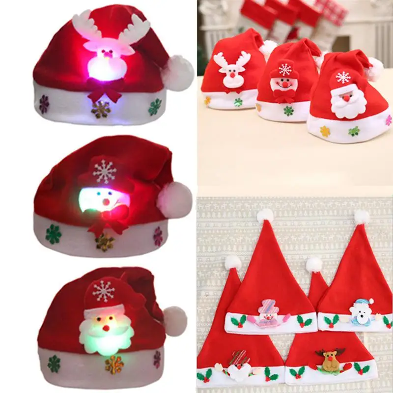 

5PCS Christmas Hat LED Snowman Elk Luminous Flashing Creative Christmas Hat For Kids Gifts Christmas Decoration