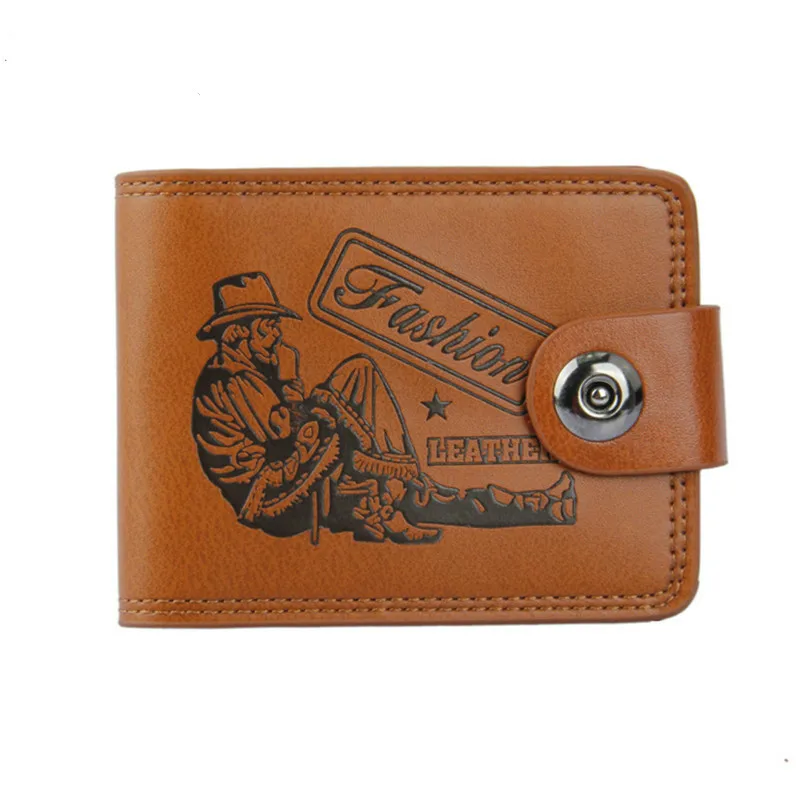 2018 Novel Cowboy Men's Wallet Purse Solid Brown Male Short Zipper Pocket Handbags Card Photo Dollar Holder Cheap Gift Wholesale