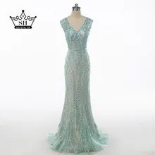 De lujo Dubai Robe De Soirée Perla Lentejuelas Largos Vestidos de Noche Con Cuello En V de La Sirena de Baile Vestido de Fiesta 2017 Fotos Reales Serena Hill