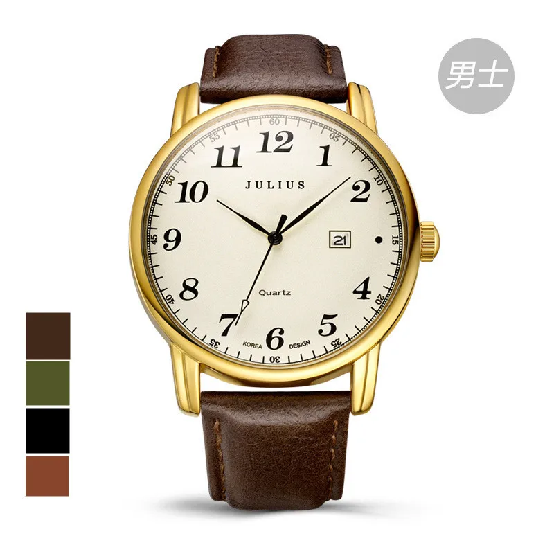 Top Julius Men s Homme Wrist Watch Big Fashion Hours Dress Bracelet Retro Leather Auto Date