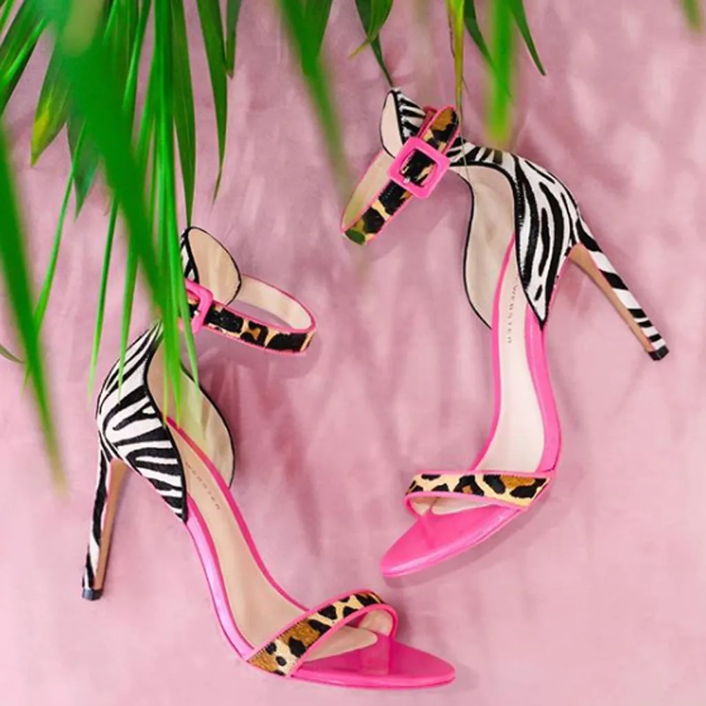 

Women's Fashion Zebra Stripes Pointed Toe T-stage Sexy Dancing Party Wedding ladies shoes Thin Sandals Shoes High Heel Shoes