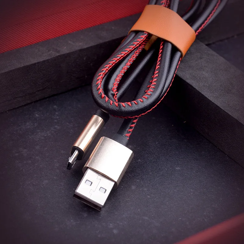 Micro USB кабель 1 м Премиум кожаный плетеный для Samsung Xiaomi Huawei Android Провода Быстрая