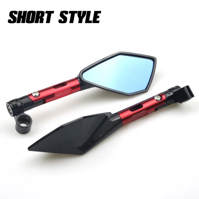 Universal CNC Aluminum Motorcycle Handlebar Rear View Mirrors Blue Anti-glare Mirror for Honda Yamaha Suzuki Scooter ktm Short Red