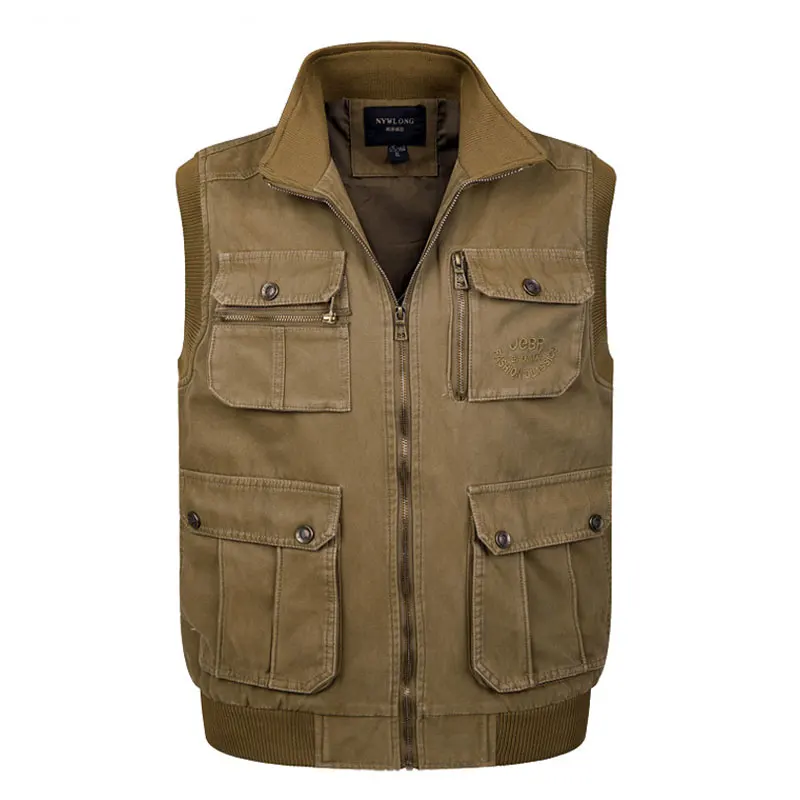 Plus Size Mens Vest Jacket Outdoor Casual Multi Pocket Vest Middle Aged