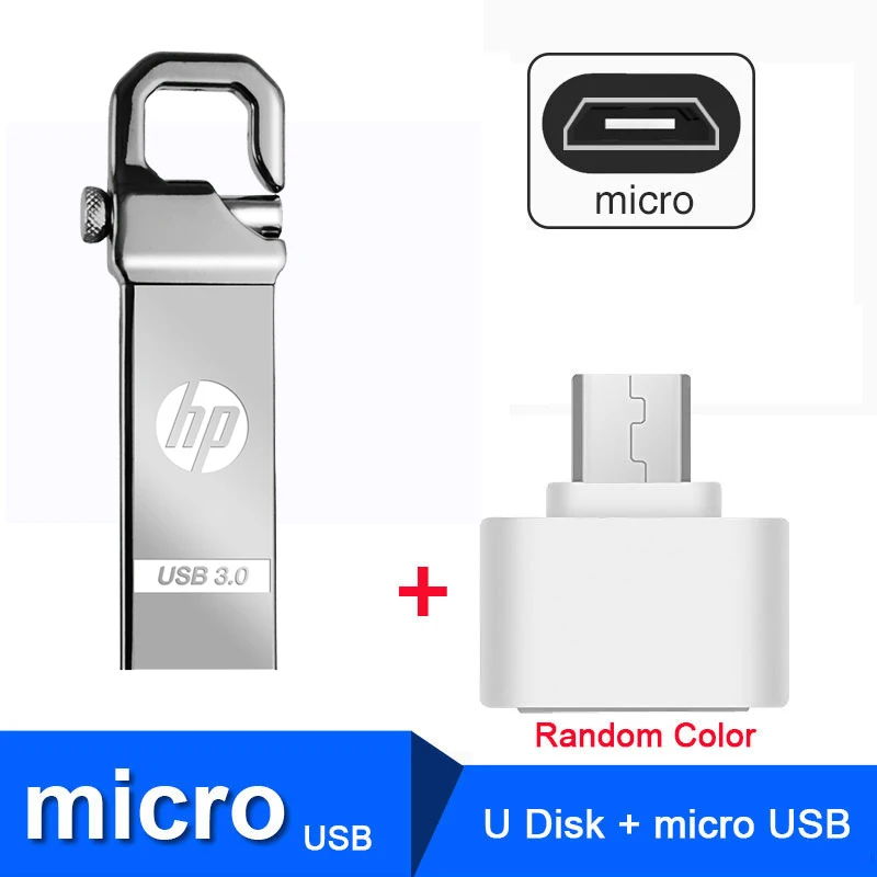 Флешка Металлический флеш-накопитель hp 32 Гб 64 Гб DIY Pendrive X750W Cle USB 3,0 Memory Stick Key Thumb Hook Lock Flies диск на ключ флэшка - Цвет: X750W Plus OTG