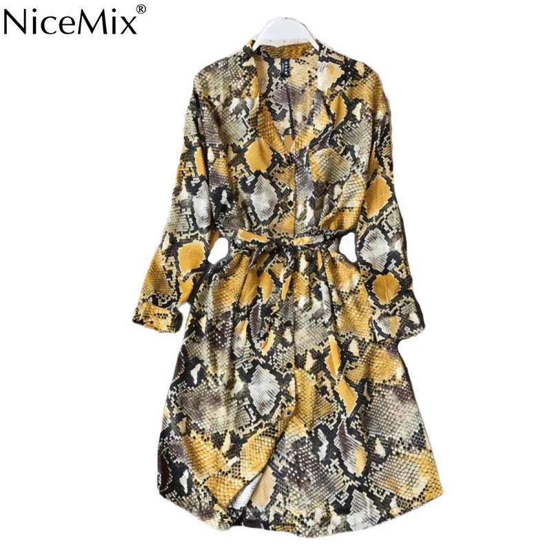 

NiceMix Leopard Shirt Dress Long Sleeve Cardigan Boho Sexy Midi Korean Yellow Plus Size Snake Print Beach Summer Dress Women