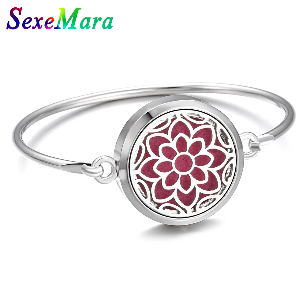

Aroma Bracelet Diffuser Jewelry Open Antique Vintage Flower Perfume Essential Oil Aromatherapy Locket Bracelet with 1pcs Pads