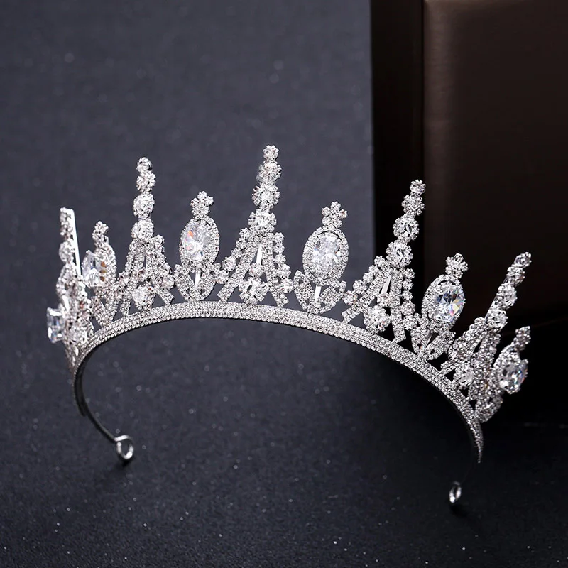 

FORSEVEN New Luxury Women Bridal Bride Marriage Wedding Party Silver Rhinestone Tiara and Crown Princess Queen Hair Jewelry