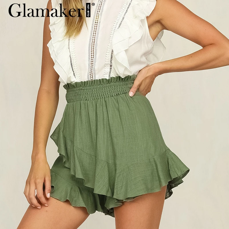 Женские шорты с оборками Glamaker повседневные Мини высокой талией Узкие пляжные для
