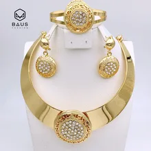 Colgantes redondos beads choker collar pendientes para mujer étnica boda nupcial costumegold color rhinestonejewelry sets