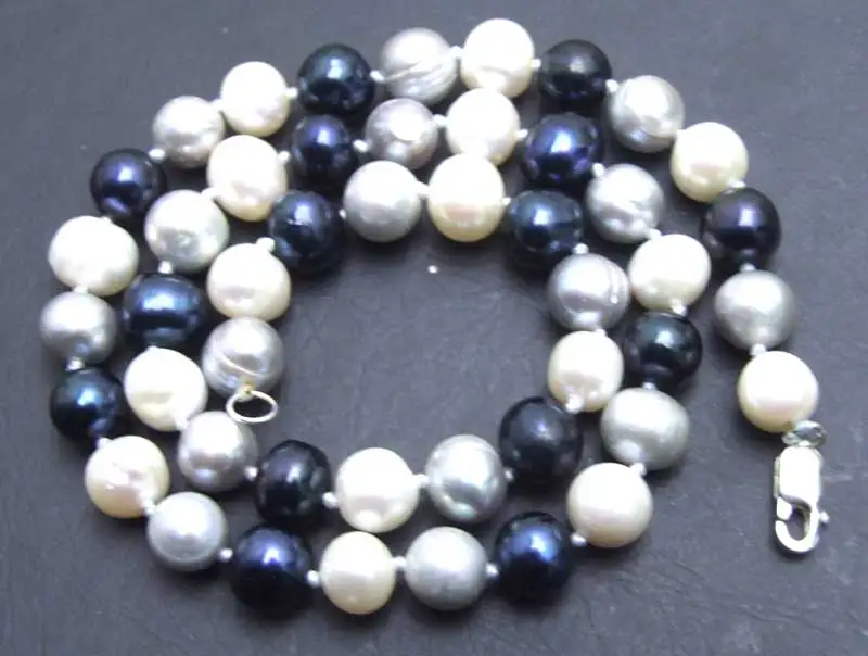 Распродажа 6-7 мм белый и черный и серый круглый натуральный пресноводный жемчуг 1" ожерелье-5900 оптом/в розницу
