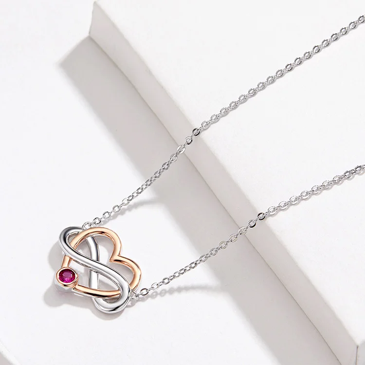 bamoer Infinity Love Silver Necklaces for Women Rose Gold Color Biocolor Heart Short Necklace Gifts for Girlfriend BSN071