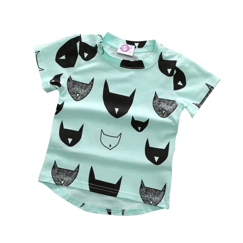 

Summer Kids T-shirt Cotton Jersey Allover Cat Print Short Sleeves Boys Girls Baby T-shirt