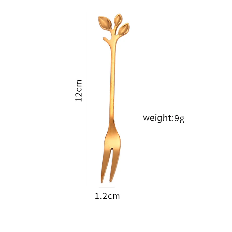 Креативная ветка и лист чайная ложка Вилка посуда Питьевая вода инструменты кофейная чашка аксессуары ложка фрукты и овощи инструменты - Цвет: Fruit fork-Gold