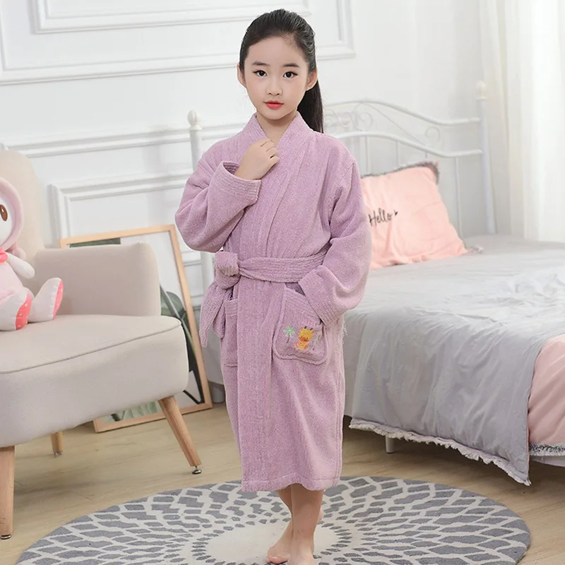 Детский банный халат для девочек, хлопковый зимний плотный длинный банный халат, кимоно, халат, пижама, халат для детей, банный халат с героями мультфильмов для мальчиков - Цвет: DARK PINK
