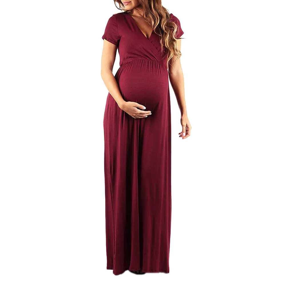 

Summer Pregnant Womens Nursing Pregnancy Dress Solid Maternity Long Dress ropa premama embarazadas Pregnancy Dress Summer