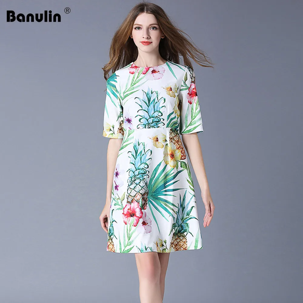 

Banulin 2019 Fashion Runway Summer Tank Dress Women's Sleeveless luxurious Floral Fruit Print Vintage Elegant Party A Line Dress