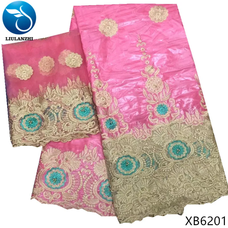 

LIULANZHI Pink bazin lace fabrics 2018 New arrival mesh embroidered nigerian bazin riche getzner for wedding 7yards/lot XB62