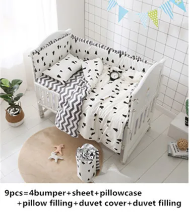 

Promotion! 6/9pcs pine wave Cotton Baby Cartoon Bedding Sets+sheet baby cot bedding set Cot Bumper Baby Bed Protector whole set