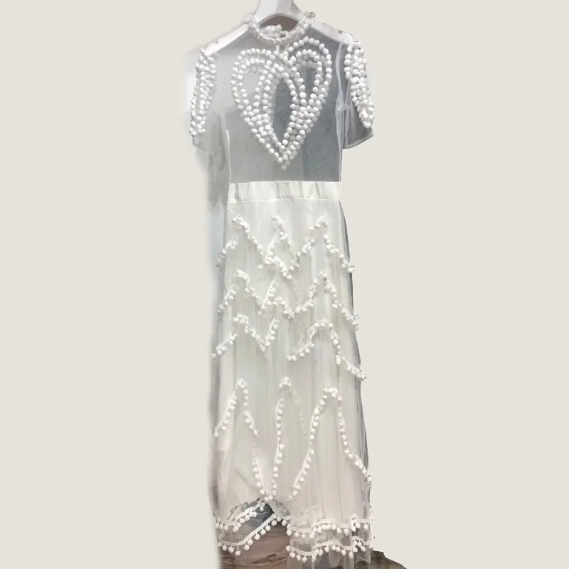TWOTWINSTYLE/вечерние платья для женщин в стиле пэтчворк с тяжелыми волосами, с круглым вырезом, с коротким рукавом, перспективное Сетчатое платье для женщин, весна - Цвет: white
