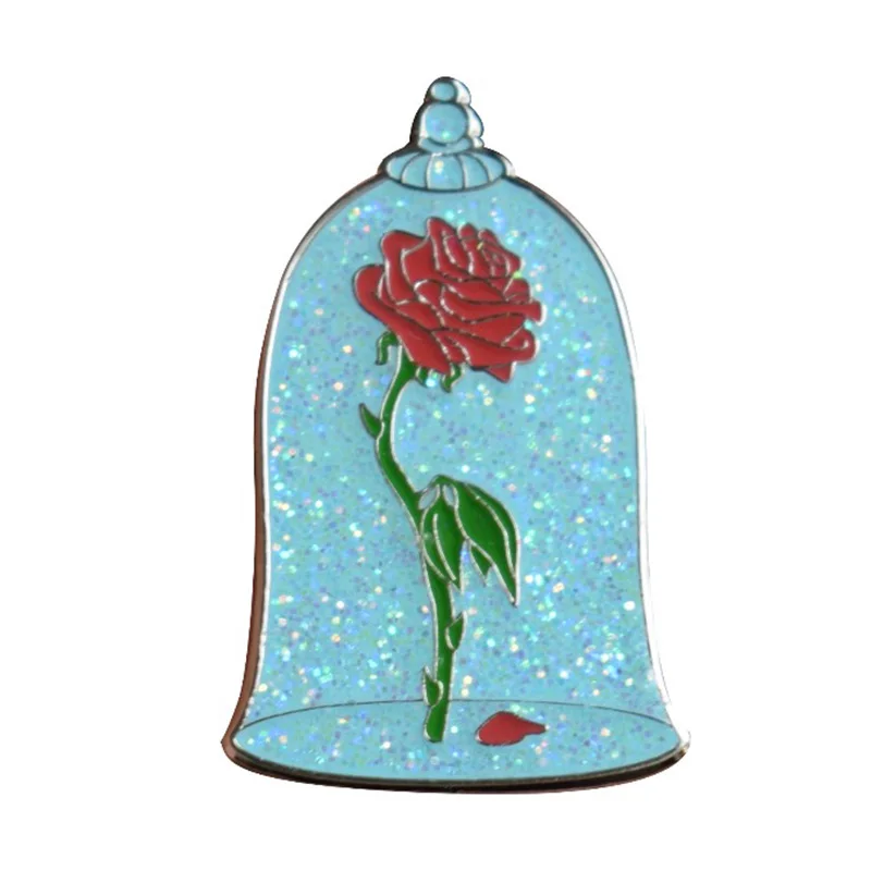 Description Picture 2 of itemGlass rose badges  glitter pins disenchanted roses flower brooch surreal art jewelry Beauty&Beast wonderful enamel pin