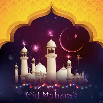 

Laeacco Cartoon Mosque Eid Mubarak Scene New Moon Photography Backgrounds Customized Photographic Backdrops For Photo Studio