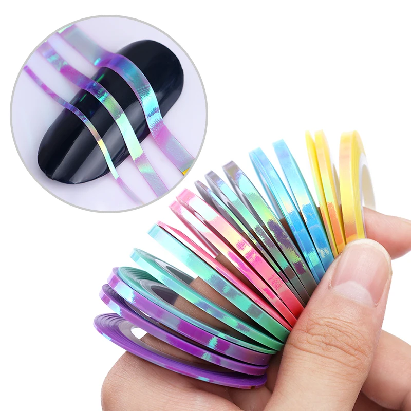 

6PCS Nail Striping Tape Line Set Colorful Shining Mixed Size 3D Adhesive Transfer Sticker Nail Art Decorations Tips Kit