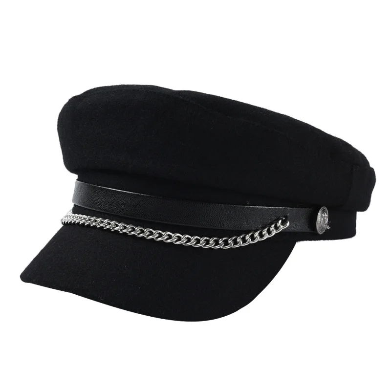 USPOP, новинка, зимние шапки для женщин, шерсть, newsboy, шапки, украшение цепи, козырек, шапки, женские, винтажные, военные шапки - Цвет: 16.60