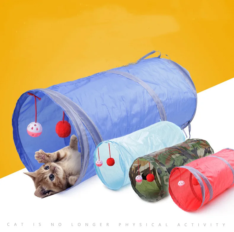Забавный туннель для кошек, 4 цвета, 2 отверстия, шарики для игр, Складные Игрушки для щенков, хорьков, кроликов, игр, собак, туннельные трубки