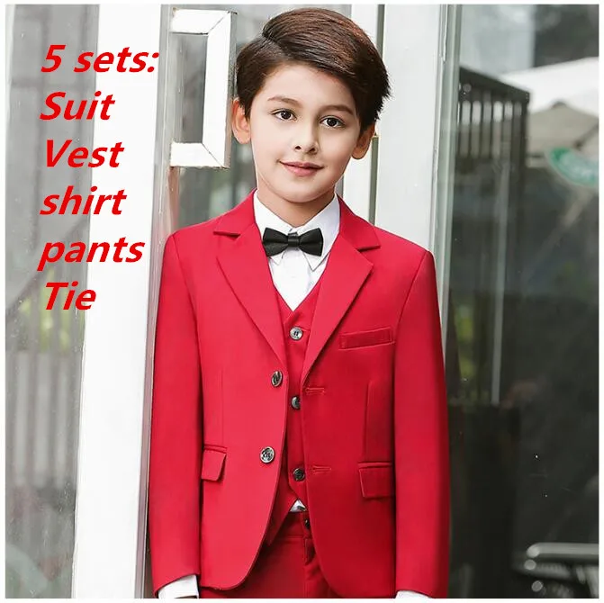 5 sets Boys Suits for Weddings New Arrival Solid red boys wedding suit Formal suit for boy kids