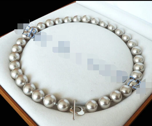 

12mm AAA+ Silver Gray south sea shell pearl necklace 18"AAA style Fine Noble real Natural free shipping