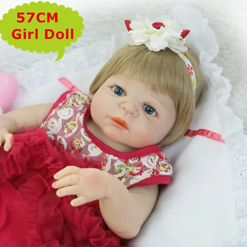 

NPK 57cm Blond Hair Baby Girl Reborn Doll Real Alive Full Silicone Bebe Reborn Boneca Toys Kids Bathe Toy Children Birthday Gift