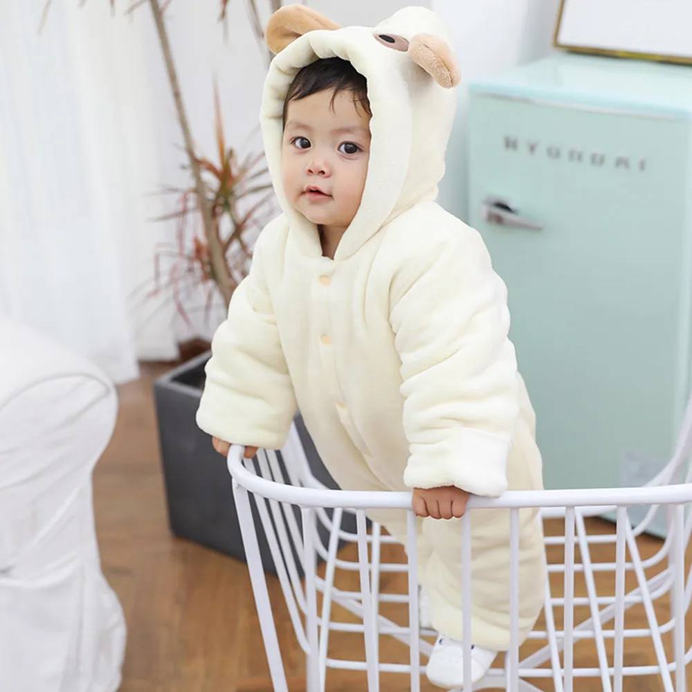 

ARLONEET Infant Plush and velvet warm cartton rompers Girls&Boys Long Sleeve Fluffy Hooded Jumpsuit Romper Outfits Clothes L1005