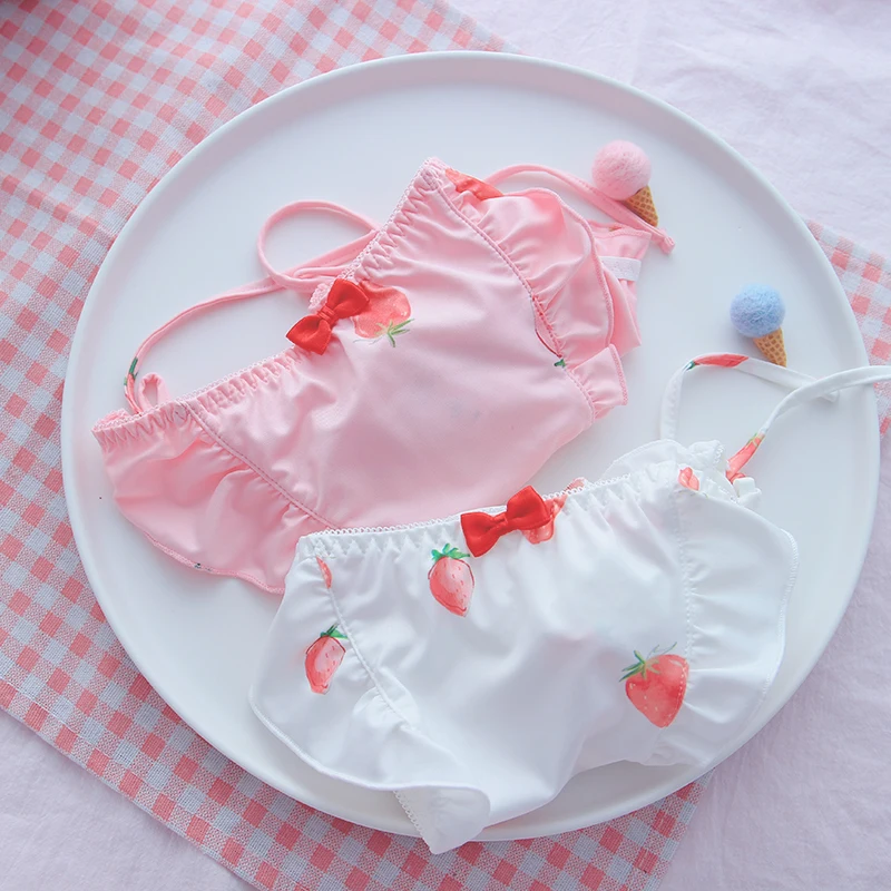 

Lovely lolita pink strawberry bind low waist elastic triangular female underwear sexy milk silk with students