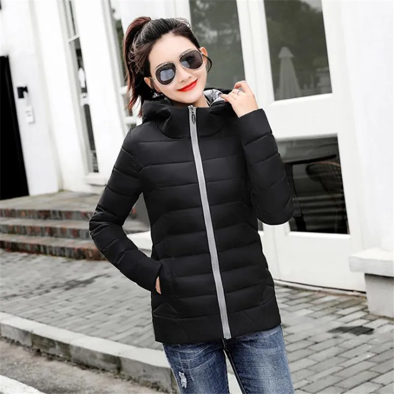 2018 Winter Jacket Women Plus Size Women Parka Thick Outerwear Solid Hooded Coat Short Female Slim Cotton Padded Basic Tops D212