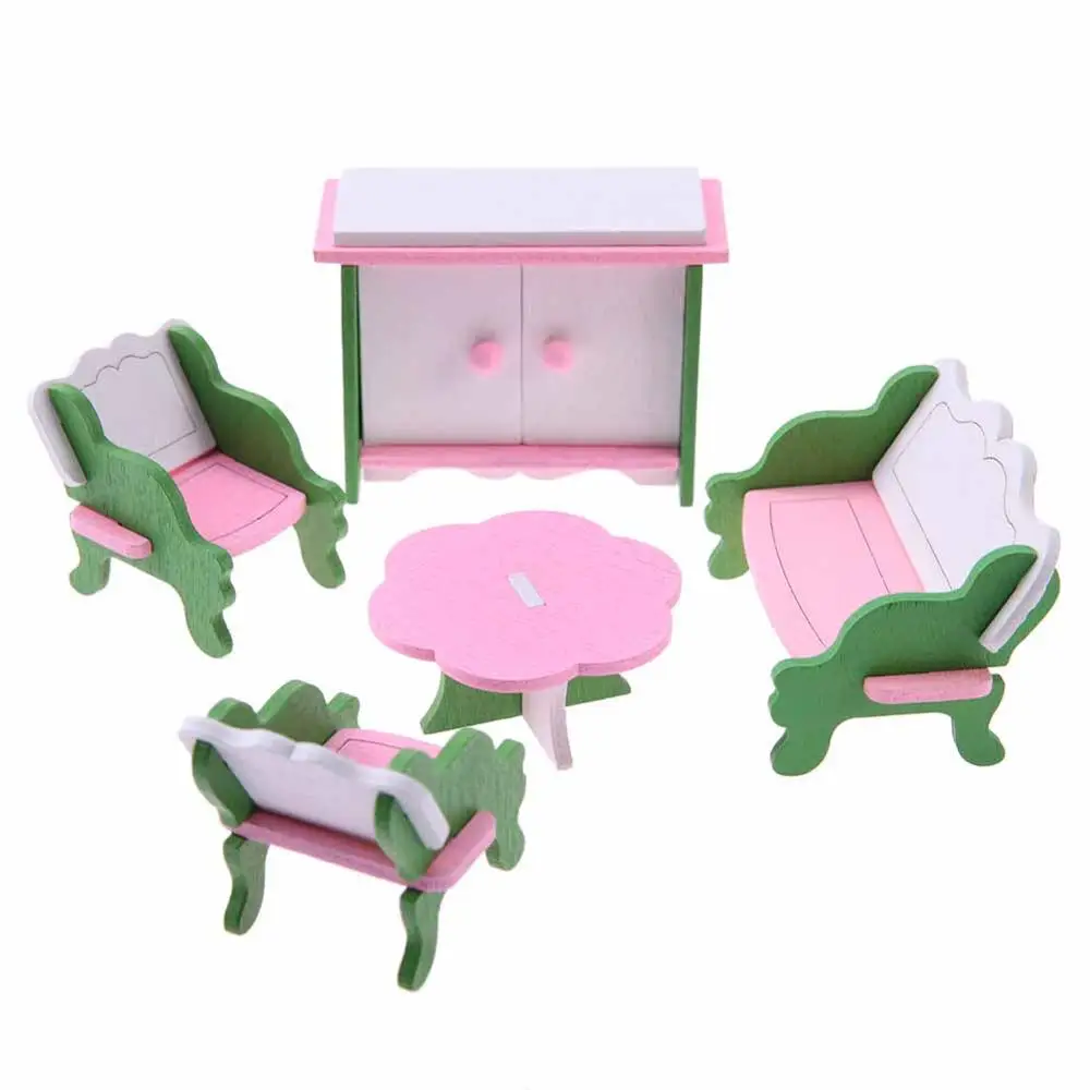 Розовая мебель для ванной комнаты двухъярусная кровать домик Мебель для кукол деревянная миниатюрная мебель деревянные игрушки для детей подарки на день рождения и Рождество - Цвет: 14