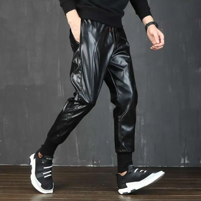 Men Punk Faux PU Leather Harem Pants Joggers Hip Hop Dancing Pants Motorcycle Sweatpants For Mens DJ Baggy Night Club Trousers