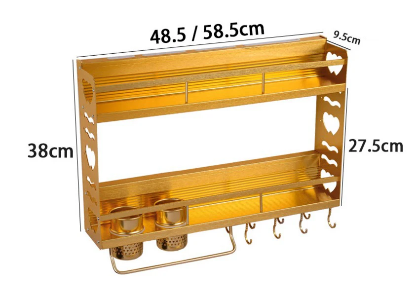 Настенный держатель для кухонной полки из нержавеющей стали золотого цвета, металлический подвесной кухонный стеллаж для хранения посуды