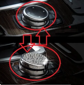 

2 color Car central multimedia knob decoration with drill sticker covers For BMW 3 5 series X1 X3 X5 X6 series accessories