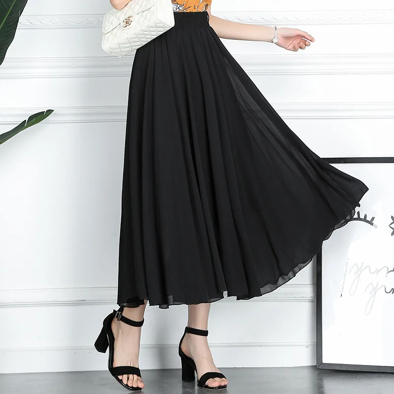 Летняя шифоновая юбка средней длины, новая плиссированная длинная юбка средней длины, тонкий чистый кулон на пляж, юбка