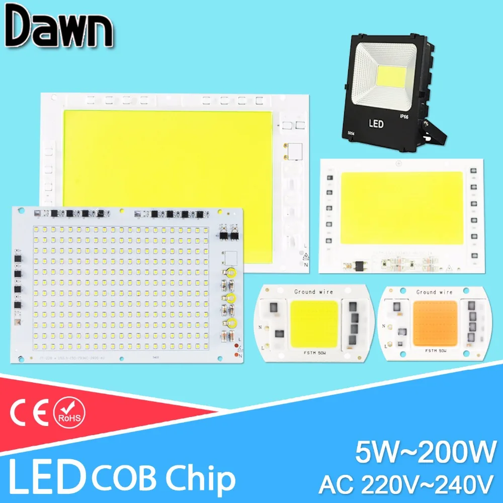 

GreenEye AC 220V 5W~100W Integrated COB LED Lamp Chip 50W 30W 20W 10W Smart IC Driver High Lumens For DIY Floodlight Spotlight