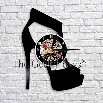 

Classic Black High Heel Wall Art Decor Clock Fashion High Heel Sandals Vinyl Wall Clock Modern Design Unique Gift For Her