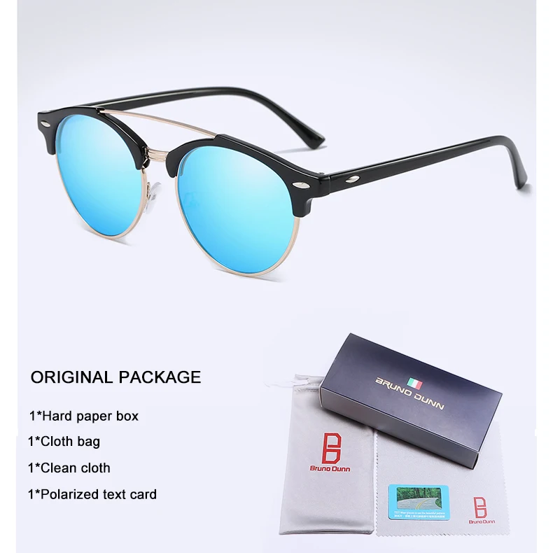 Bruno Dunn Classic Polarized Sunglasses Men Women Retro Brand Designer round Sun Glasses Female Male Fashion Mirror Sunglass ray - Цвет линз: as picture