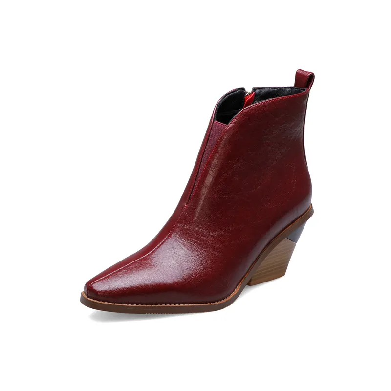MORAZORA/ г.; большие размеры 44; женские ботильоны; высококачественные ботинки «Челси» на высоком каблуке; осенние вечерние женские туфли на молнии со змеиным узором - Цвет: wine red