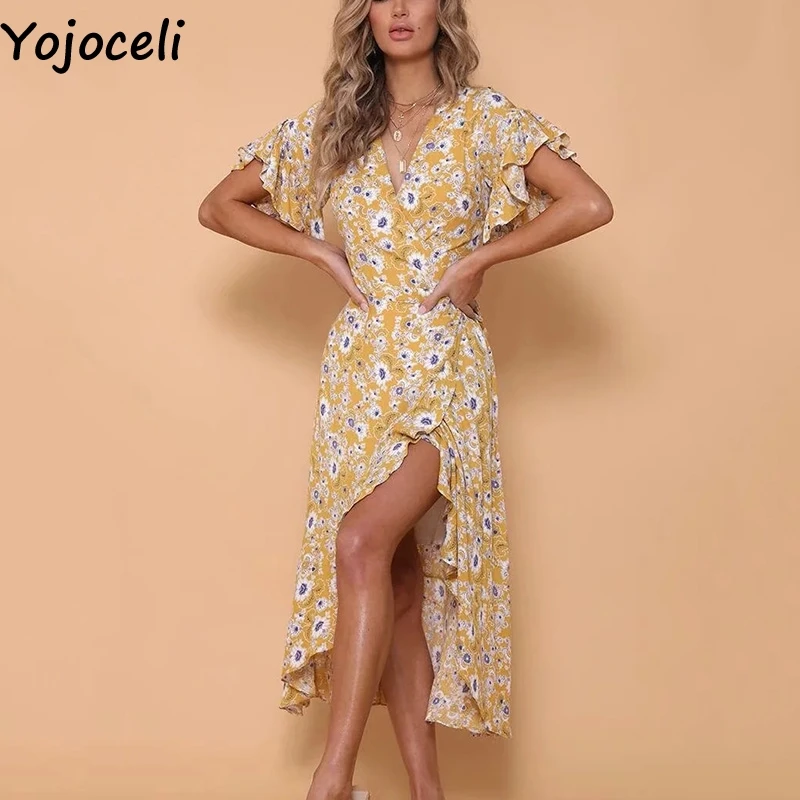 Yojoceli элегантный хлопок флористическая накидка платье женские летние рюшами